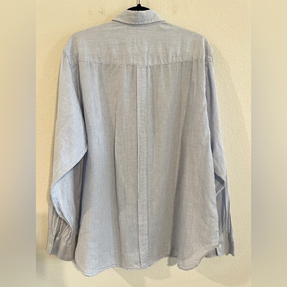 Billy Reid Men's Button Front XXL Blue White Striped 1/2 Button Linen Cotton - Picture 3 of 16